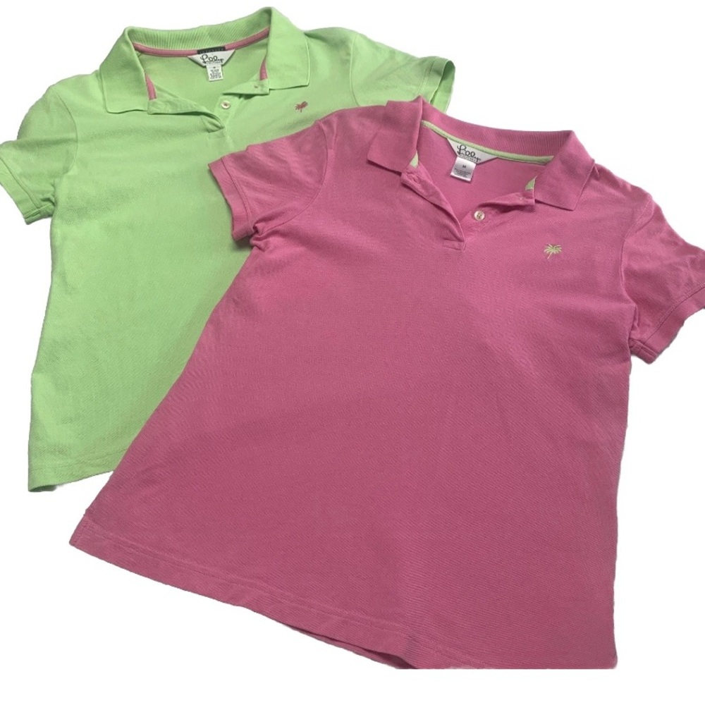 Lilly Pulitzer Resort Fit lot of 2 Polos-pink & green- M- embroidered palm tree